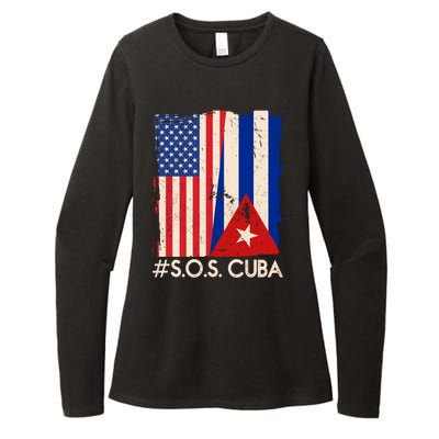 Cuba USA Flags United #S.O.S.CUBA Womens CVC Long Sleeve Shirt