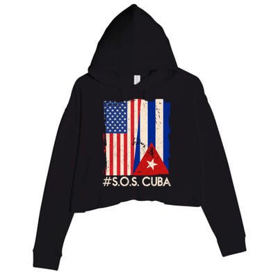 Cuba USA Flags United #S.O.S.CUBA Crop Fleece Hoodie