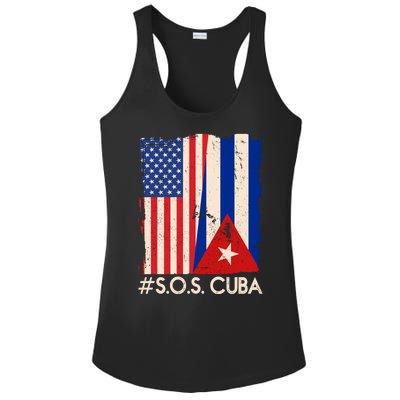 Cuba USA Flags United #S.O.S.CUBA Ladies PosiCharge Competitor Racerback Tank