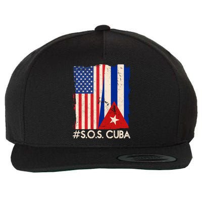 Cuba USA Flags United #S.O.S.CUBA Wool Snapback Cap