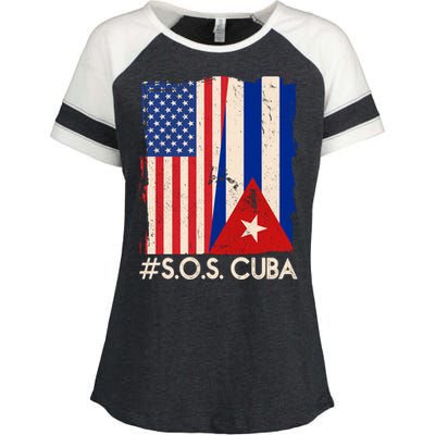 Cuba USA Flags United #S.O.S.CUBA Enza Ladies Jersey Colorblock Tee