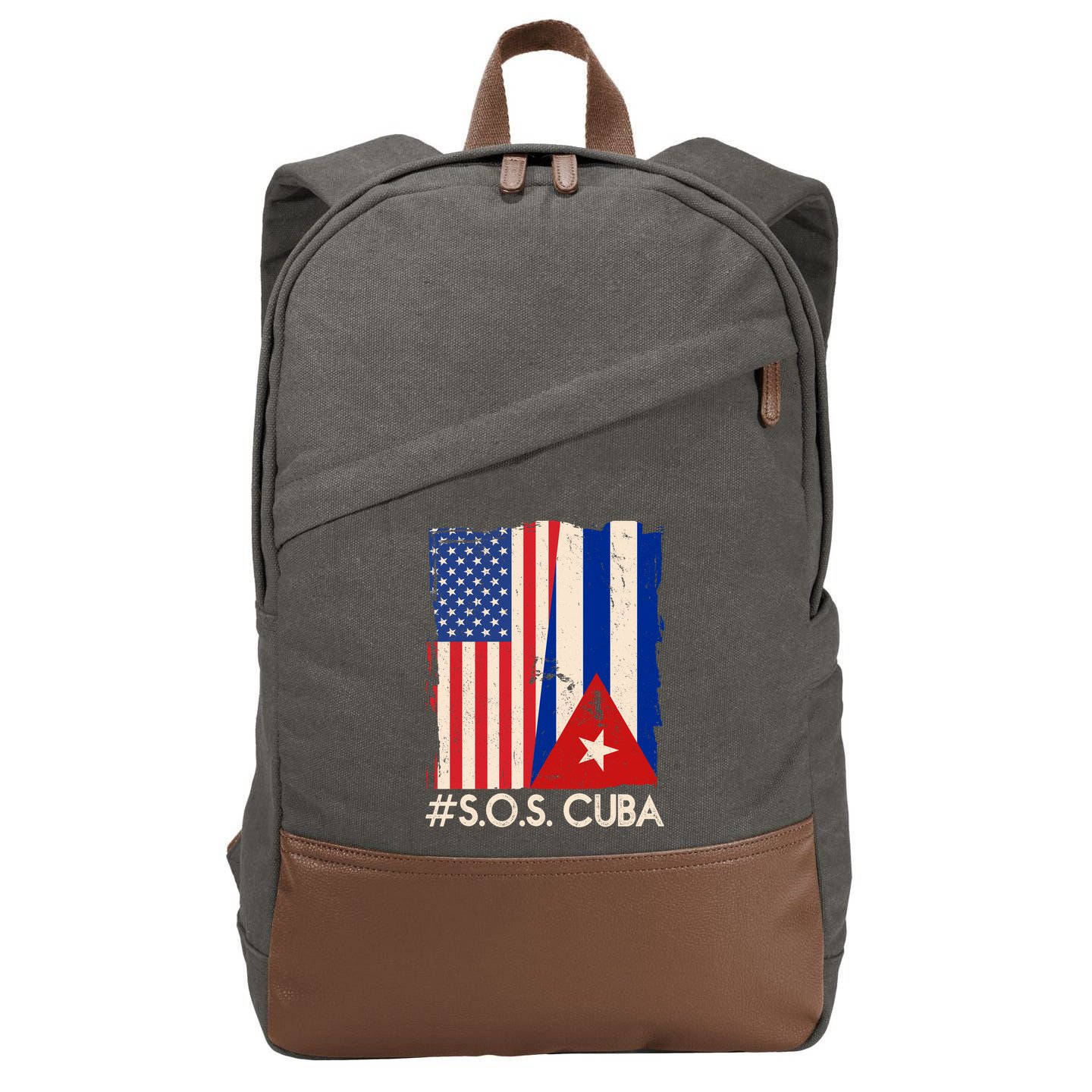 Cuba USA Flags United #S.O.S.CUBA Cotton Canvas Backpack