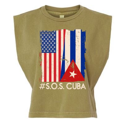 Cuba USA Flags United #S.O.S.CUBA Garment-Dyed Women's Muscle Tee