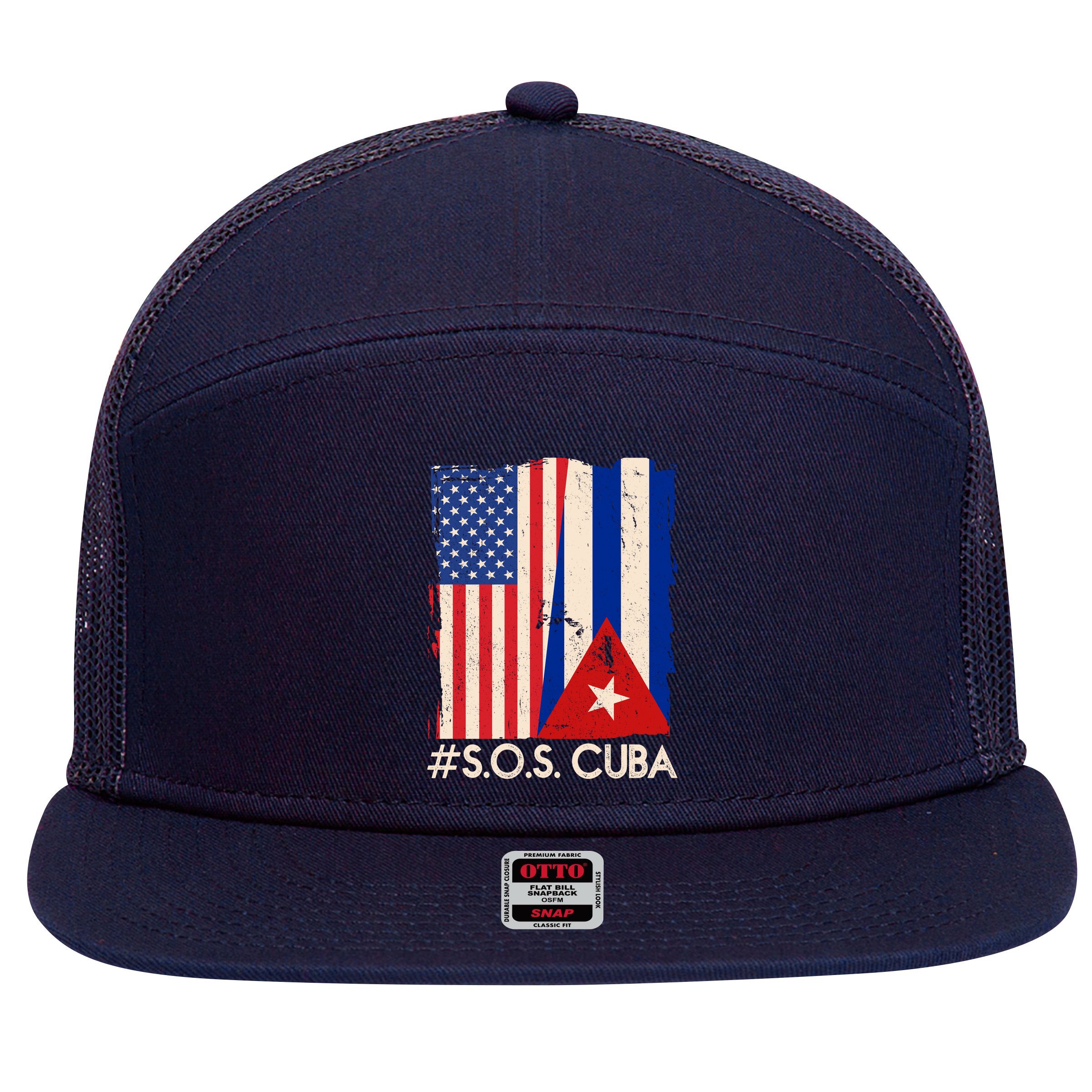 Cuba USA Flags United #S.O.S.CUBA 7 Panel Mesh Trucker Snapback Hat