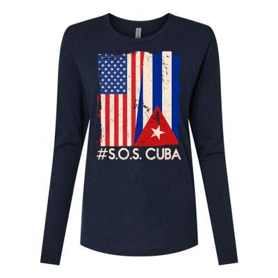 Cuba USA Flags United #S.O.S.CUBA Womens Cotton Relaxed Long Sleeve T-Shirt