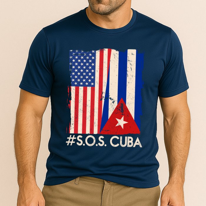 Cuba USA Flags United #S.O.S.CUBA Cooling Performance Crew T-Shirt