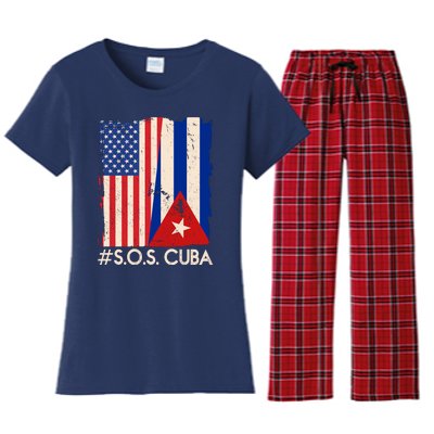 Cuba USA Flags United #S.O.S.CUBA Women's Flannel Pajama Set