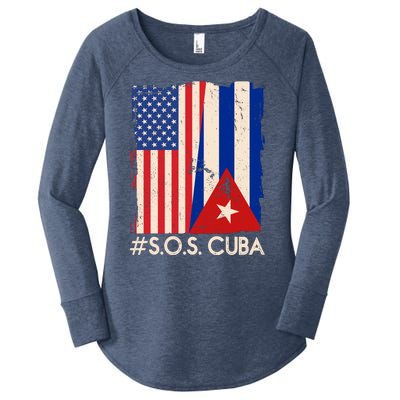 Cuba USA Flags United #S.O.S.CUBA Women's Perfect Tri Tunic Long Sleeve Shirt