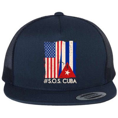 Cuba USA Flags United #S.O.S.CUBA Flat Bill Trucker Hat