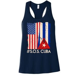 Cuba USA Flags United #S.O.S.CUBA Women's Racerback Tank