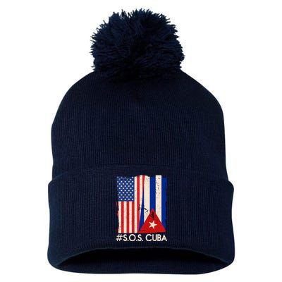 Cuba USA Flags United #S.O.S.CUBA Pom Pom 12in Knit Beanie