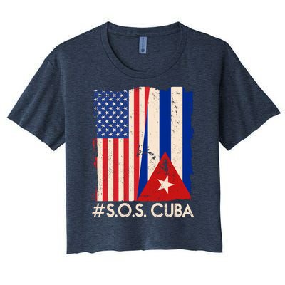 Cuba USA Flags United #S.O.S.CUBA Women's Crop Top Tee