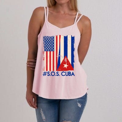 Cuba USA Flags United #S.O.S.CUBA Women's Strappy Tank