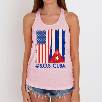 Cuba USA Flags United #S.O.S.CUBA Women's Knotted Racerback Tank