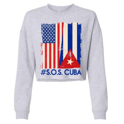 Cuba USA Flags United #S.O.S.CUBA Cropped Pullover Crew