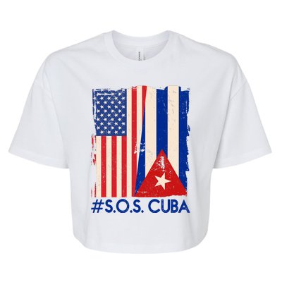 Cuba USA Flags United #S.O.S.CUBA Bella+Canvas Jersey Crop Tee