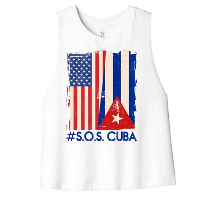 Cuba USA Flags United #S.O.S.CUBA Women's Racerback Cropped Tank