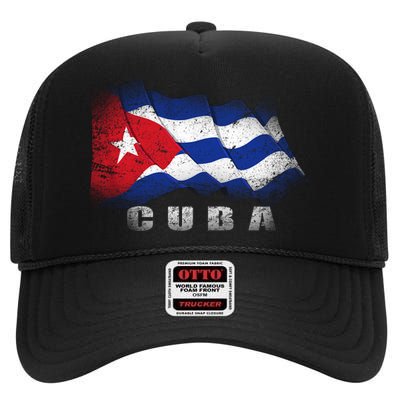 Cuban Flag Cuba High Crown Mesh Back Trucker Hat