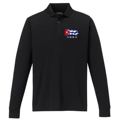 Cuban Flag Cuba Performance Long Sleeve Polo