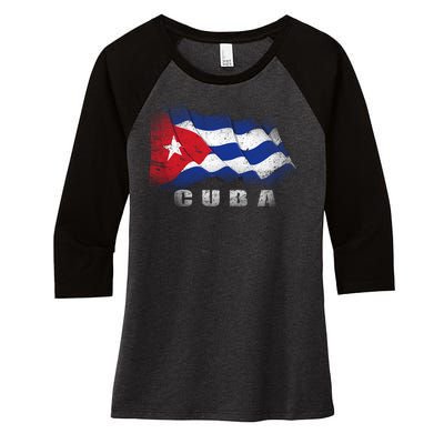 Cuban Flag Cuba Women's Tri-Blend 3/4-Sleeve Raglan Shirt