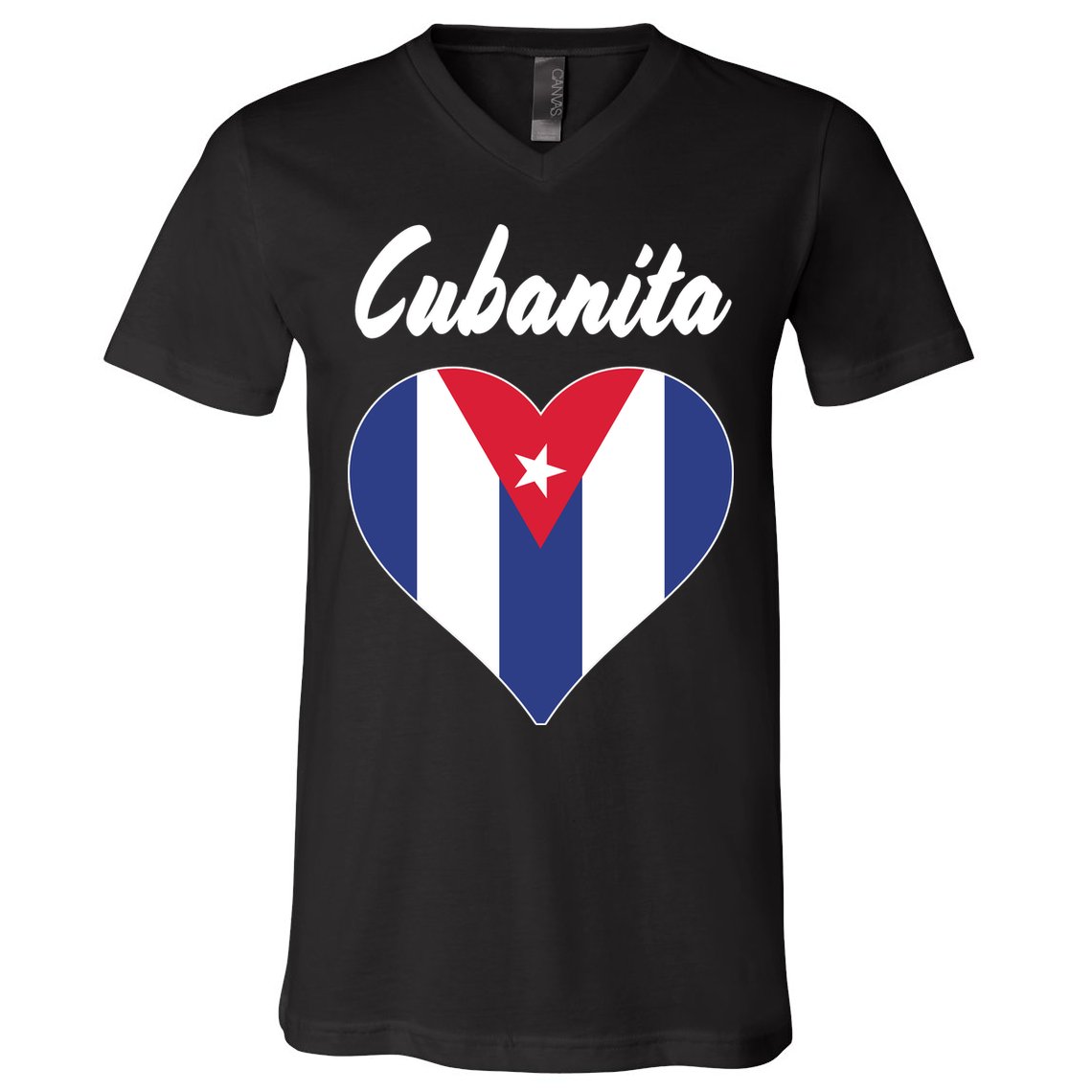 Cubanita Women Cuba Flag Hear V-Neck T-Shirt
