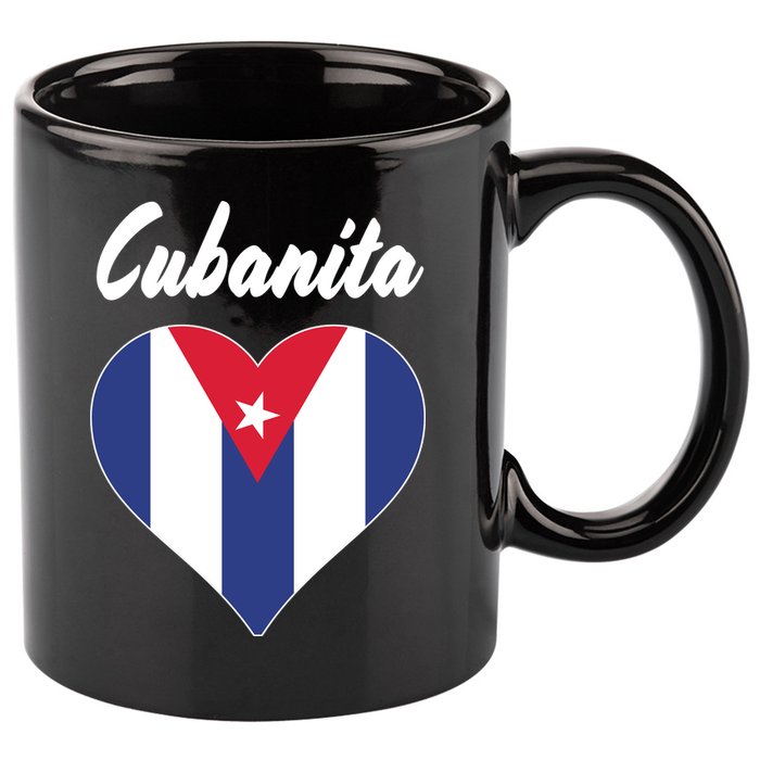 Cubanita Women Cuba Flag Hear 11oz C Handle Ceramic Mug