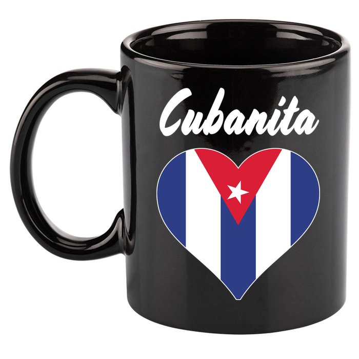 Cubanita Women Cuba Flag Hear 11oz C Handle Ceramic Mug