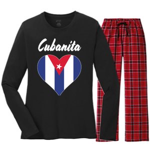 Cubanita Women Cuba Flag Hear Women's Long Sleeve Flannel Pajama Set 