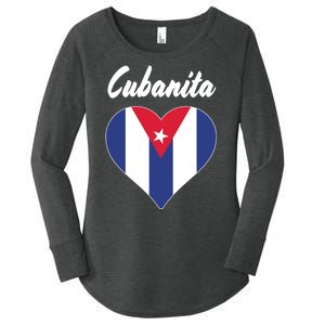 Cubanita Women Cuba Flag Hear Women's Perfect Tri Tunic Long Sleeve Shirt