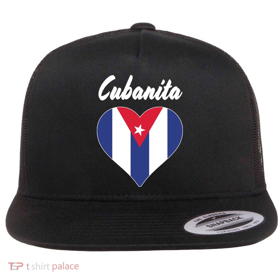Cubanita Women Cuba Flag Hear Flat Bill Trucker Hat