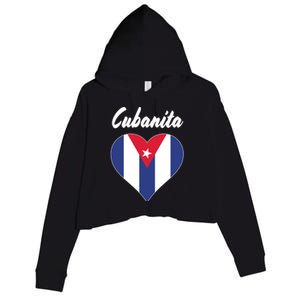 Cubanita Women Cuba Flag Hear Crop Fleece Hoodie