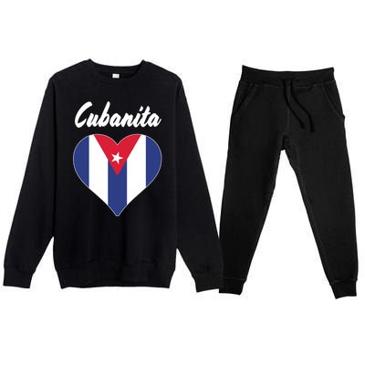 Cubanita Women Cuba Flag Hear Premium Crewneck Sweatsuit Set