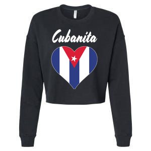 Cubanita Women Cuba Flag Hear Cropped Pullover Crew