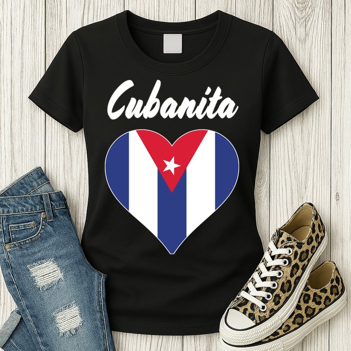 Cubanita Women Cuba Flag Hear Womens T-Shirt