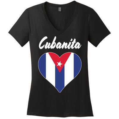 Cubanita Women Cuba Flag Hear Women's V-Neck T-Shirt