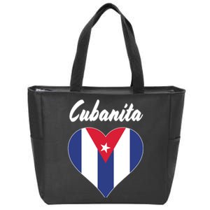 Cubanita Women Cuba Flag Hear Zip Tote Bag