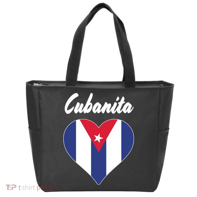 Cubanita Women Cuba Flag Hear Zip Tote Bag