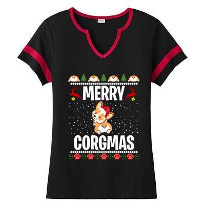 Corgi Ugly Christmas Merry Corgmas Santa Corgi Ladies Halftime Notch Neck Tee