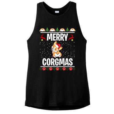 Corgi Ugly Christmas Merry Corgmas Santa Corgi Ladies PosiCharge Tri-Blend Wicking Tank