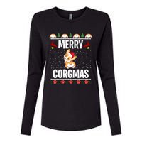 Corgi Ugly Christmas Merry Corgmas Santa Corgi Womens Cotton Relaxed Long Sleeve T-Shirt