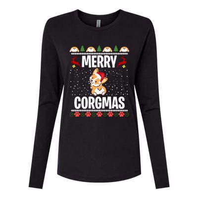 Corgi Ugly Christmas Merry Corgmas Santa Corgi Womens Cotton Relaxed Long Sleeve T-Shirt