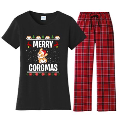 Corgi Ugly Christmas Merry Corgmas Santa Corgi Women's Flannel Pajama Set