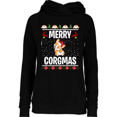 Corgi Ugly Christmas Merry Corgmas Santa Corgi Womens Funnel Neck Pullover Hood