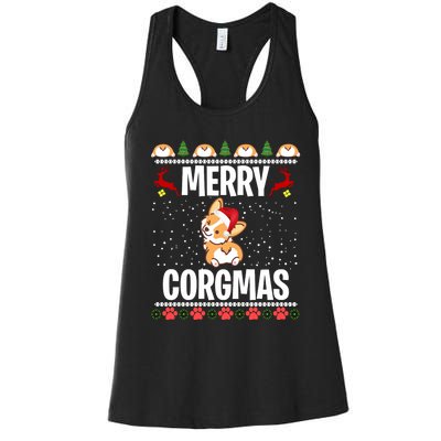 Corgi Ugly Christmas Merry Corgmas Santa Corgi Women's Racerback Tank