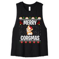 Corgi Ugly Christmas Merry Corgmas Santa Corgi Women's Racerback Cropped Tank