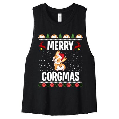 Corgi Ugly Christmas Merry Corgmas Santa Corgi Women's Racerback Cropped Tank