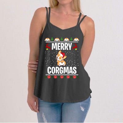 Corgi Ugly Christmas Merry Corgmas Santa Corgi Women's Strappy Tank