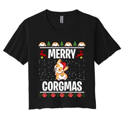 Corgi Ugly Christmas Merry Corgmas Santa Corgi Women's Crop Top Tee