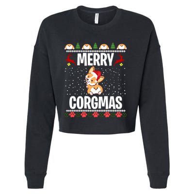 Corgi Ugly Christmas Merry Corgmas Santa Corgi Cropped Pullover Crew