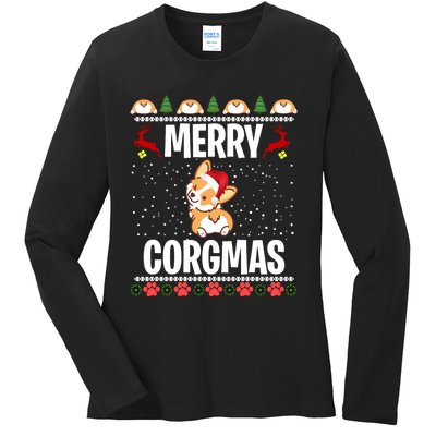 Corgi Ugly Christmas Merry Corgmas Santa Corgi Ladies Long Sleeve Shirt